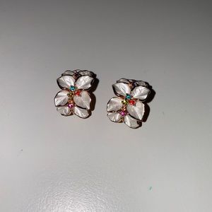 Floral Enamel Earrings Rose Gold